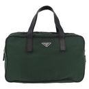 PRADA Hand Bag Nylon Khaki Silver Auth am11358A-13