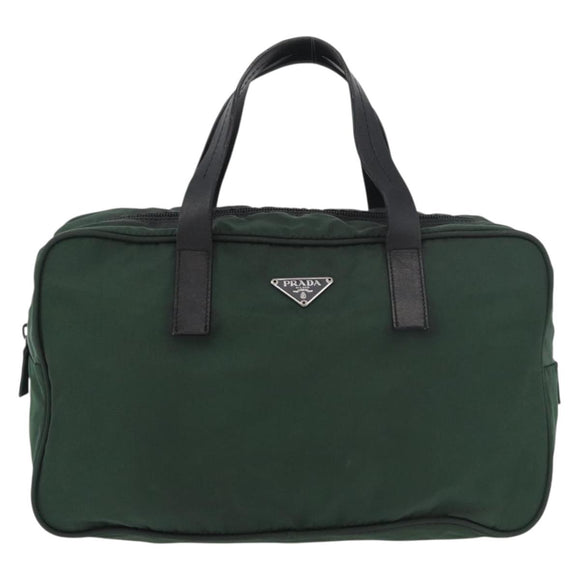 PRADA Hand Bag Nylon Khaki Silver Auth am11358A
