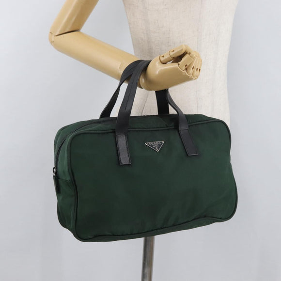 PRADA Hand Bag Nylon Khaki Silver Auth am11358A