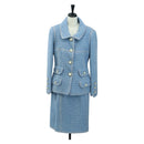 CHANEL jacket Skirt Setup Tweed 42 Light Blue CC Auth am11360SM-1