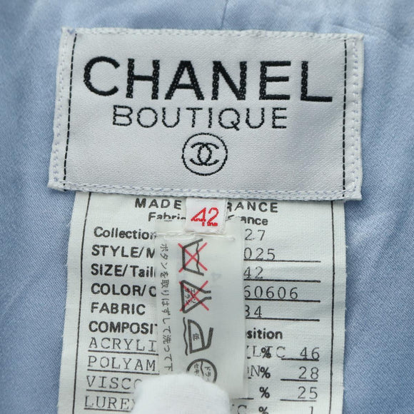 CHANEL jacket Skirt Setup Tweed 42 Light Blue CC Auth am11360SM
