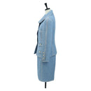 CHANEL jacket Skirt Setup Tweed 42 Light Blue CC Auth am11360SM-3