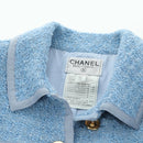 CHANEL jacket Skirt Setup Tweed 42 Light Blue CC Auth am11360SM-9