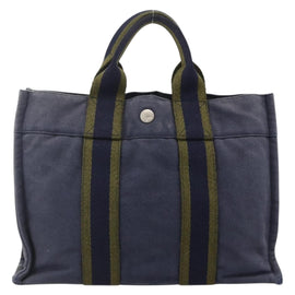 HERMES Fourre ToutPM Tote Bag Canvas Navy Silver Auth am11365 - 0