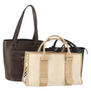 BURBERRY Blue Label Hand Bag Leather Canvas 3 Set Black Brown White Auth am11366-1