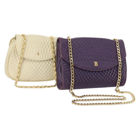 BALLY Chain Shoulder Bag Leather 2 Set Purple White Auth am11367