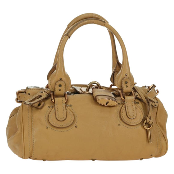 Chloe Paddington Hand Bag Leather Beige Gold Silver Auth am11368SAV