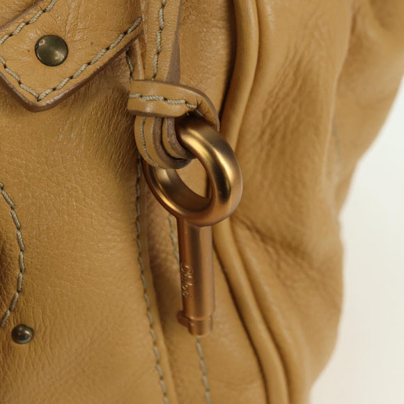 Chloe Paddington Hand Bag Leather Beige Gold Silver Auth am11368SAV