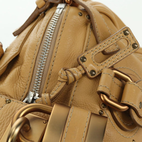 Chloe Paddington Hand Bag Leather Beige Gold Silver Auth am11368SAV