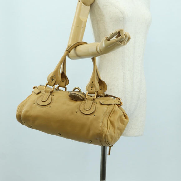 Chloe Paddington Hand Bag Leather Beige Gold Silver Auth am11368SAV