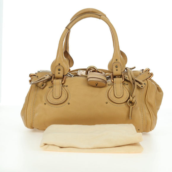 Chloe Paddington Hand Bag Leather Beige Gold Silver Auth am11368SAV