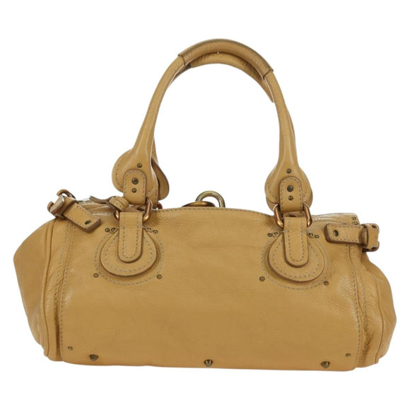 Chloe Paddington Hand Bag Leather Beige Gold Silver Auth am11368SAV
