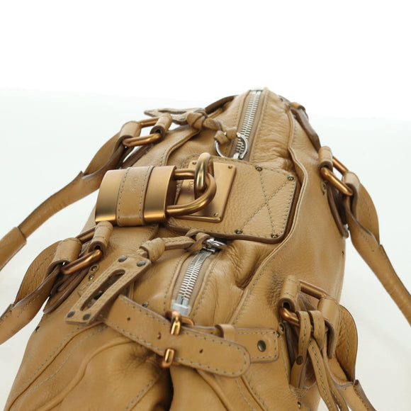 Chloe Paddington Hand Bag Leather Beige Gold Silver Auth am11368SAV