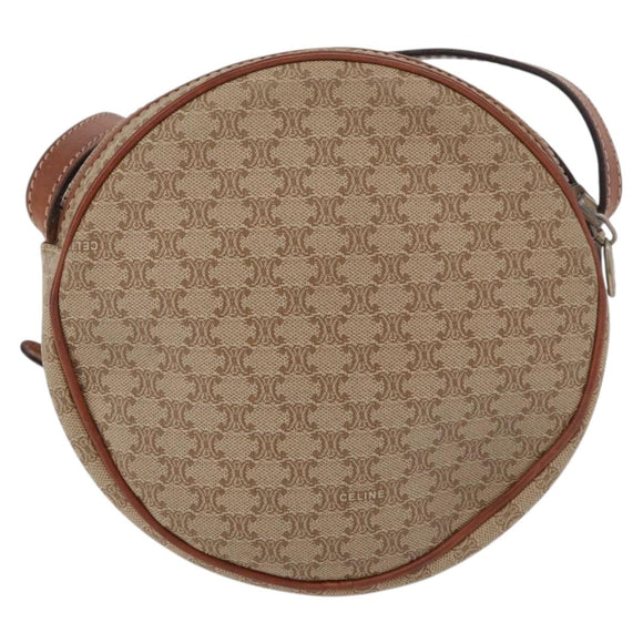 CELINE Macadam Canvas Shoulder Bag PVC Beige Gold Auth am11376A