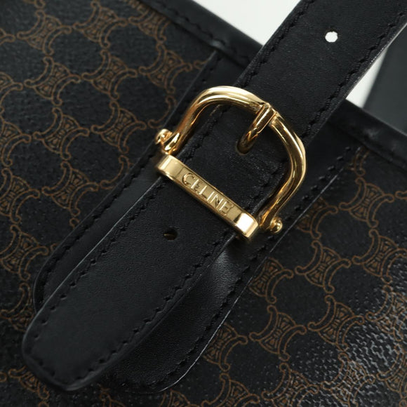 CELINE Macadam Canvas Tote Bag PVC Leather Black Gold Auth am11378V