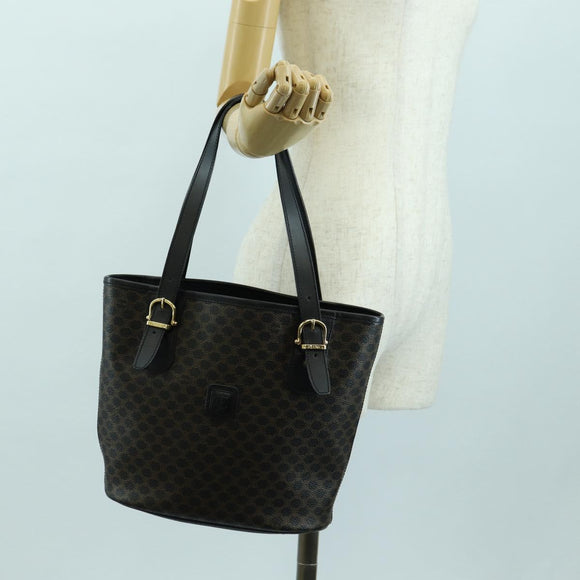 CELINE Macadam Canvas Tote Bag PVC Leather Black Gold Auth am11378V