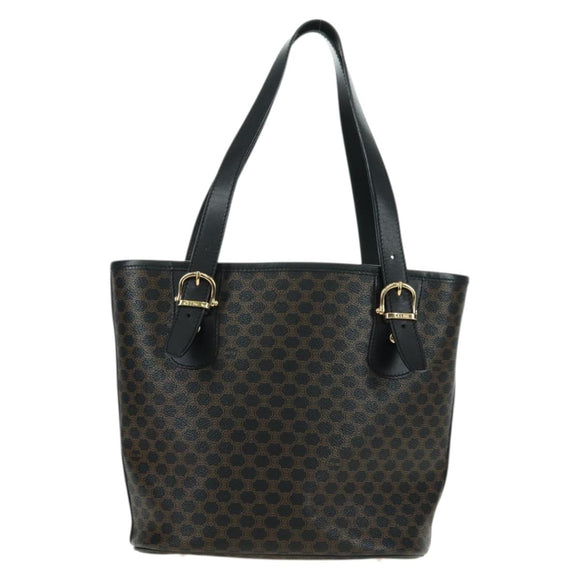 CELINE Macadam Canvas Tote Bag PVC Leather Black Gold Auth am11378V
