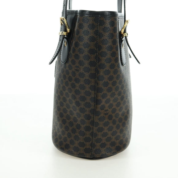 CELINE Macadam Canvas Tote Bag PVC Leather Black Gold Auth am11378V