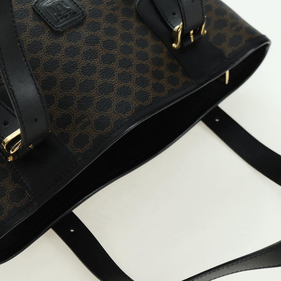 CELINE Macadam Canvas Tote Bag PVC Leather Black Gold Auth am11378V