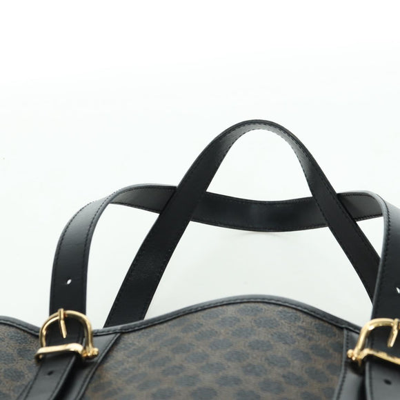 CELINE Macadam Canvas Tote Bag PVC Leather Black Gold Auth am11378V
