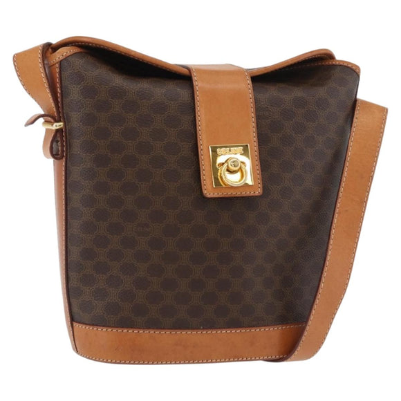 CELINE Macadam Canvas Mini Circle Bag PVC Leather Brown Gold Auth am11383A