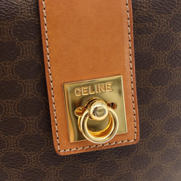 CELINE Macadam Canvas Mini Circle Bag PVC Leather Brown Gold Auth am11383A