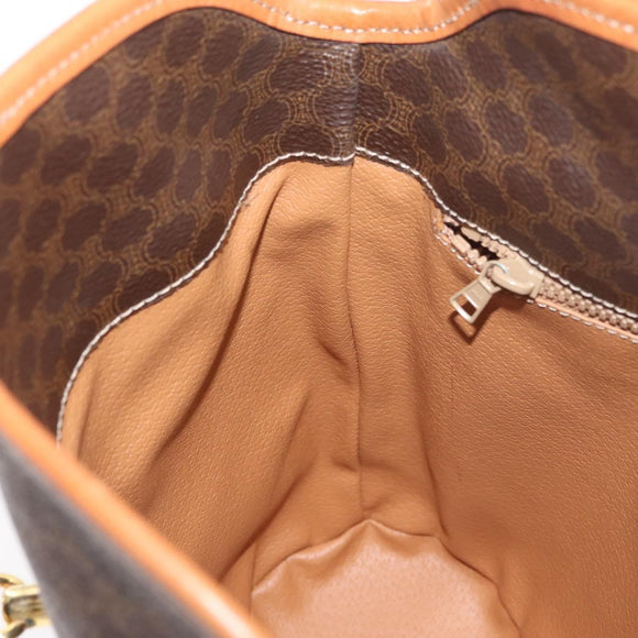 CELINE Macadam Canvas Mini Circle Bag PVC Leather Brown Gold Auth am11383A