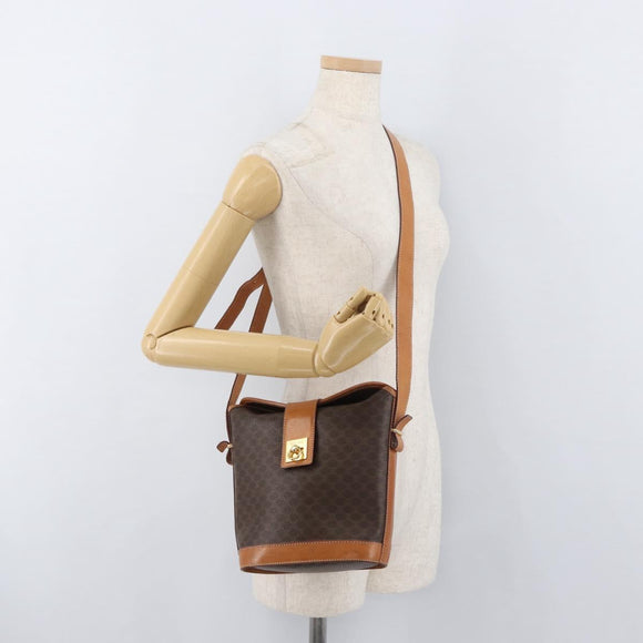 CELINE Macadam Canvas Mini Circle Bag PVC Leather Brown Gold Auth am11383A