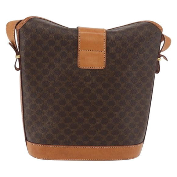 CELINE Macadam Canvas Mini Circle Bag PVC Leather Brown Gold Auth am11383A