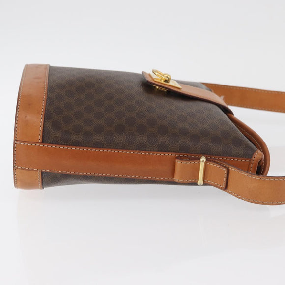 CELINE Macadam Canvas Mini Circle Bag PVC Leather Brown Gold Auth am11383A