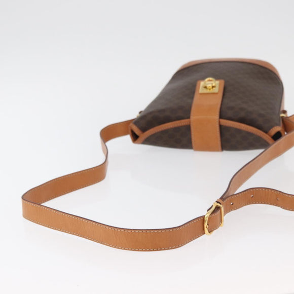 CELINE Macadam Canvas Mini Circle Bag PVC Leather Brown Gold Auth am11383A