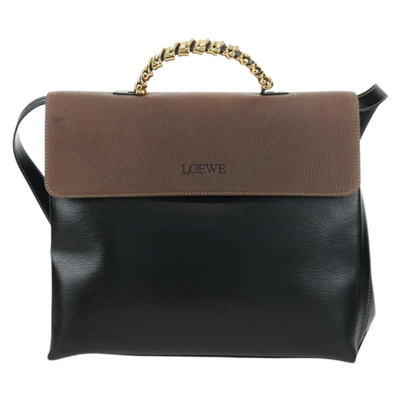 LOEWE Velazquez Hand Bag Leather 2way Brown Gold black Auth am11389V