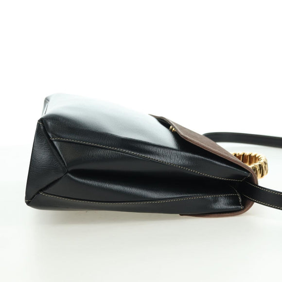 LOEWE Velazquez Hand Bag Leather 2way Brown Gold black Auth am11389V