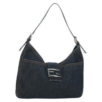 FENDI Mamma Baguette Shoulder Bag Denim Navy Silver Auth am11393V