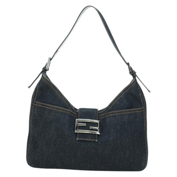 FENDI Mamma Baguette Shoulder Bag Denim Navy Silver Auth am11393V - 0