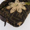 FENDI Zucca Canvas Nylon Flower Mamma Baguette Bag Black Brown Auth am11394A-14