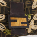FENDI Zucca Canvas Nylon Flower Mamma Baguette Bag Black Brown Auth am11394A-18