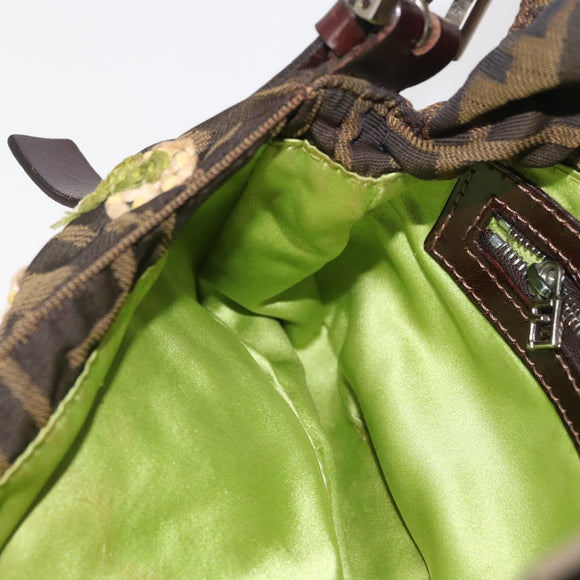 FENDI Zucca Canvas Nylon Flower Mamma Baguette Bag Black Brown Auth am11394A