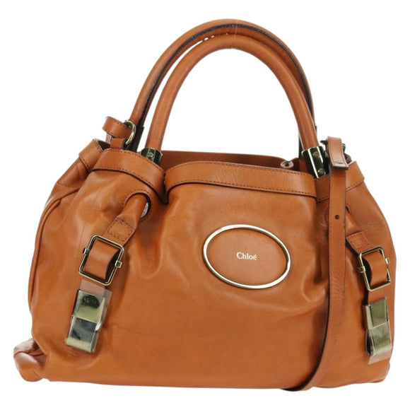 Chloe Victoria Handtasche Leder 2way Braun Gold Auth am11395V
