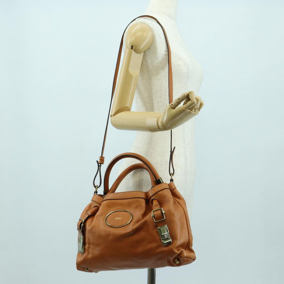 Chloe Victoria Handtasche Leder 2way Braun Gold Auth am11395V
