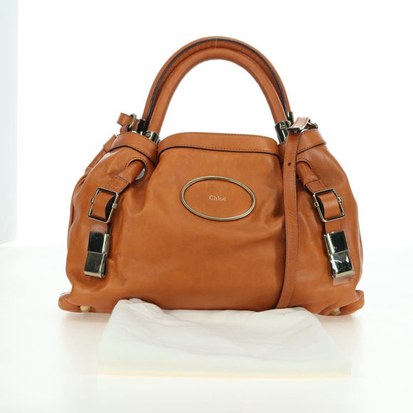 Chloe Victoria Handtasche Leder 2way Braun Gold Auth am11395V