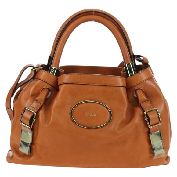 Chloe Victoria Handtasche Leder 2way Braun Gold Auth am11395V