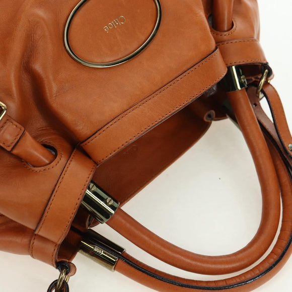 Chloe Victoria Handtasche Leder 2way Braun Gold Auth am11395V