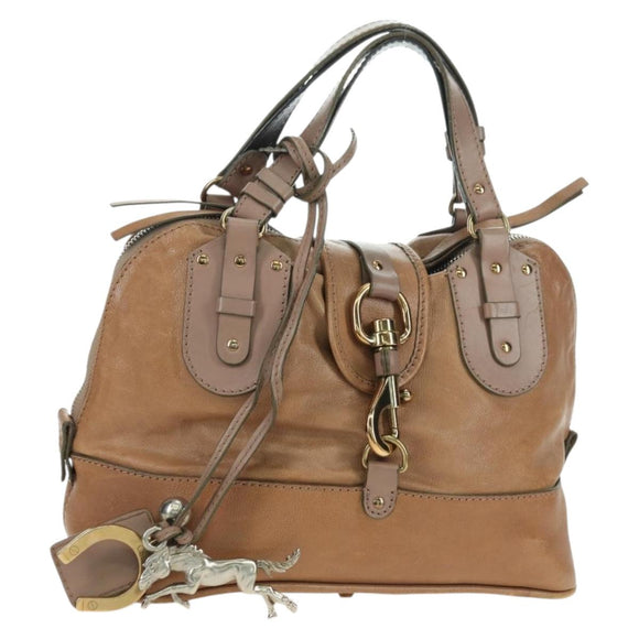 Chloe Kerala Hand Bag Leather Brown Gold Auth am11396A