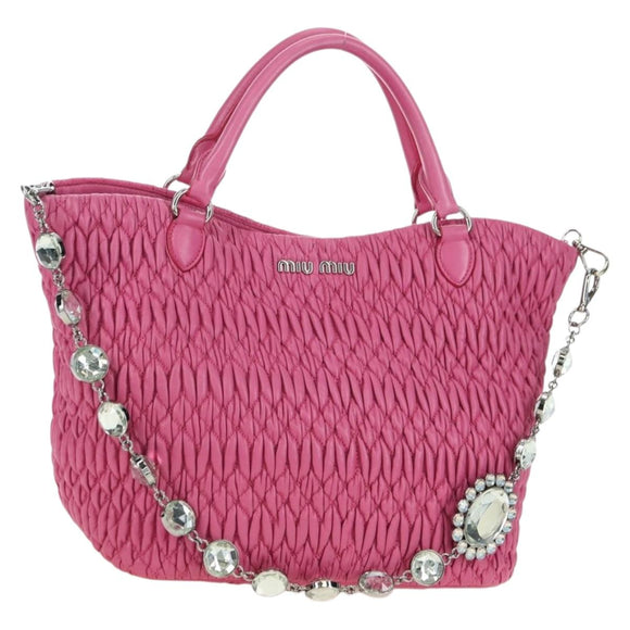 Miu Miu Matelasse Crystal Hand Bag Leather 2way Pink Silver RN0896 Auth am11397M