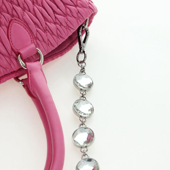 Miu Miu Matelasse Crystal Hand Bag Leather 2way Pink Silver RN0896 Auth am11397M