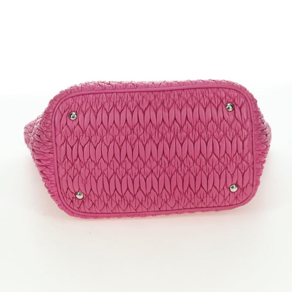 Miu Miu Matelasse Crystal Hand Bag Leather 2way Pink Silver RN0896 Auth am11397M