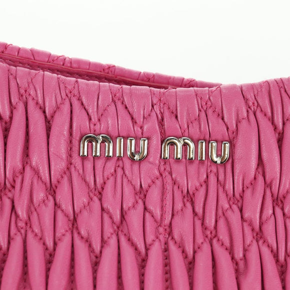 Miu Miu Matelasse Crystal Hand Bag Leather 2way Pink Silver RN0896 Auth am11397M