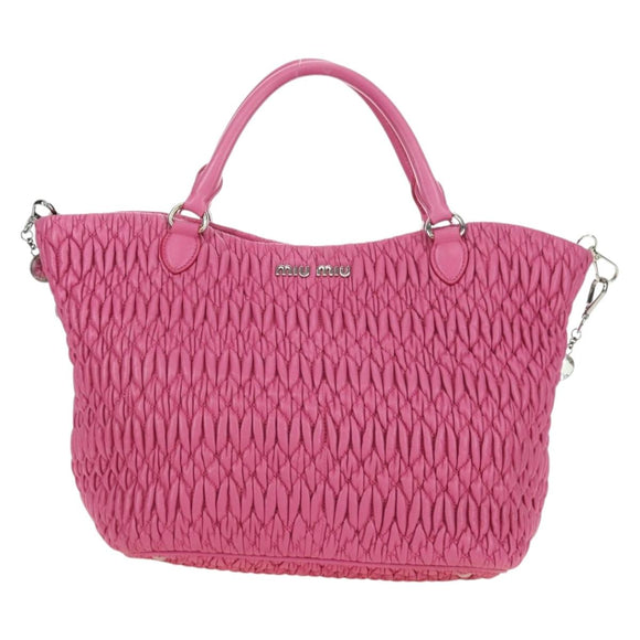 Miu Miu Matelasse Crystal Hand Bag Leather 2way Pink Silver RN0896 Auth am11397M