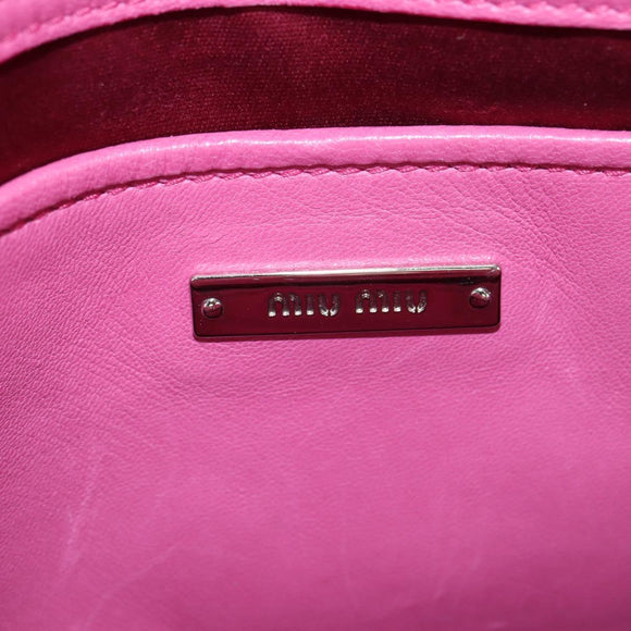 Miu Miu Matelasse Crystal Hand Bag Leather 2way Pink Silver RN0896 Auth am11397M